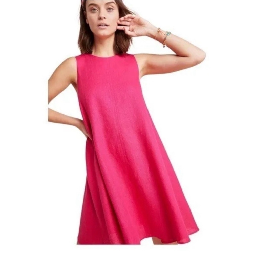 Maeve Anthropologie Pink Sleeveless A-Line Dress size small Linen